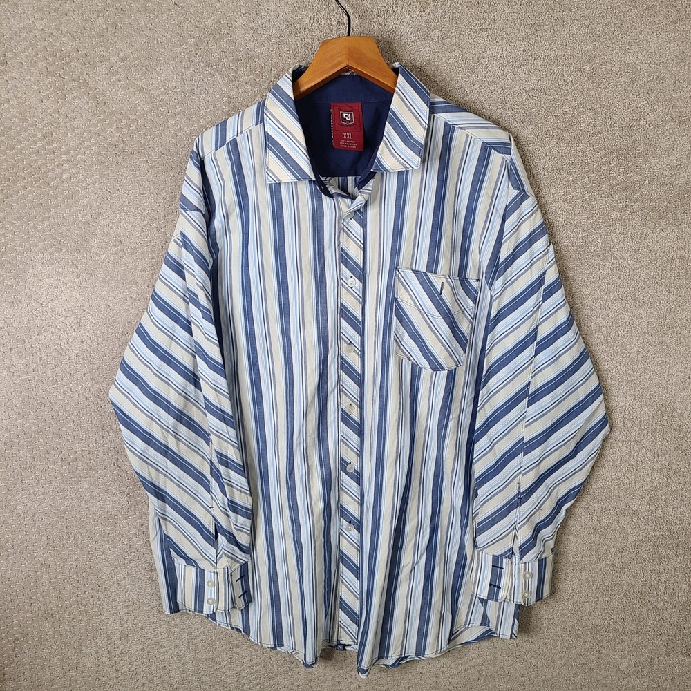 Vintage Def Jam University‎ Shirt Mens XXL Blue White Striped Button Down Y2K